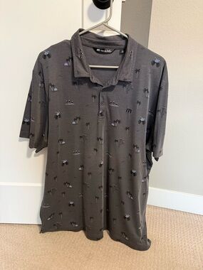 Travis Mathew Dark Gray Palm-Print Golf Polo Shirt- XXL